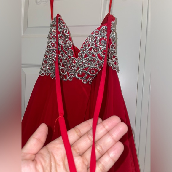 Red Semi-Formal/Formal A-Line Strapless Dress - Picture 5 of 8